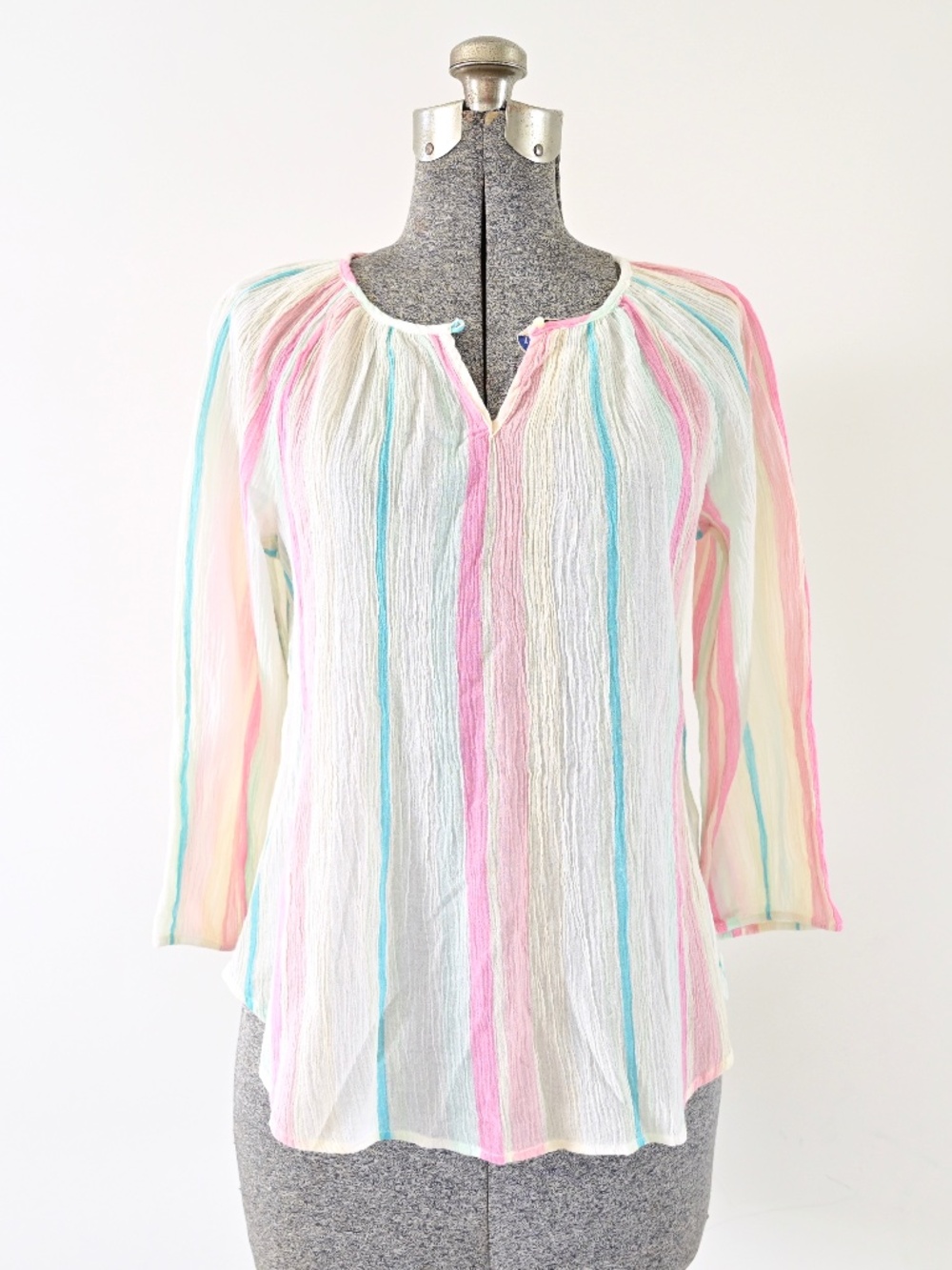 Chaps Georgette 3/4 Sleeve Pastel Stripe Blouse Size Small Petite NWT